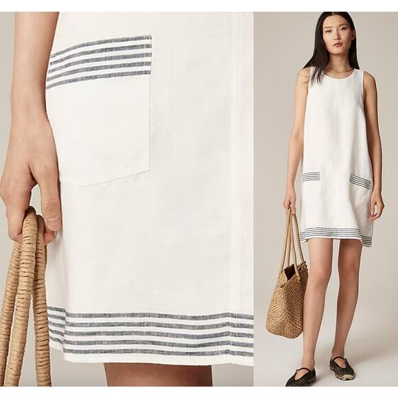 J.Crew | NWT Maxine sailor-stripe dress in linen in Natural | Sz S - Picture 1 of 10
